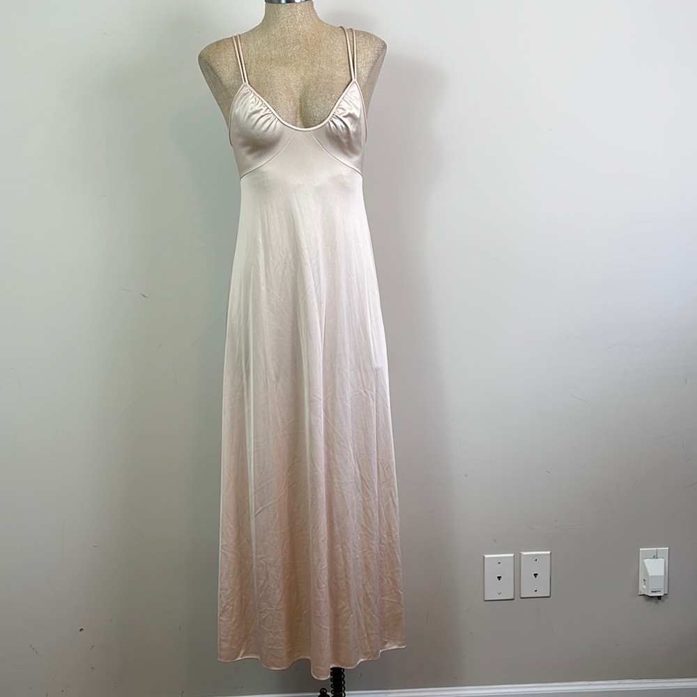 Vintage Vanity Fair Nightgown Slip Dress Women Sz 34 Champagne Maxi Made in USA